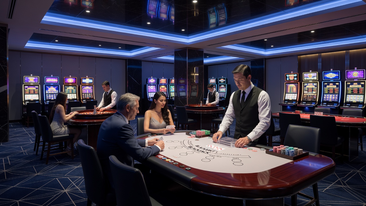 Digital casino interface showing online slot games and live dealer tables